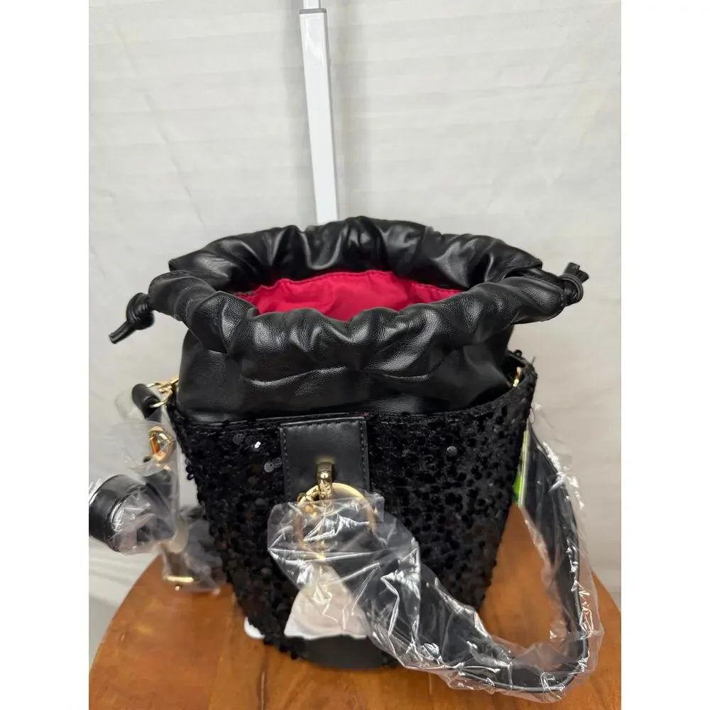 Badgley Mischka Black Sequin Bucket Bag NWT Crossbody MSRP $159